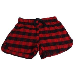 Red Black Plaid Flannel Lounge Pajama Shorts Pull-on Women Size S Elastic Waist